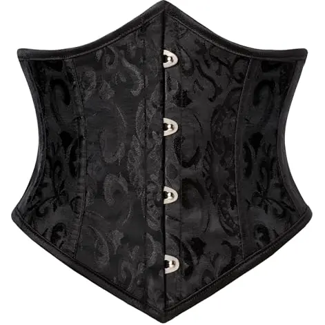 SCARLET DARKNESS Damen Gothic Viking Korsett Top mit Schnürung und Taillengürtel, schwarzer Jacquard, Größe 36
