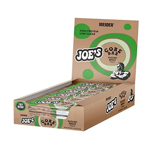 Weider Joe's Core Bar, Proteinriegel mit Milchschokoladenüberzug, Hazelnut-Nougat, 12 x 45g