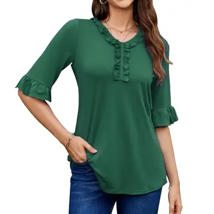 MAVIS LAVEN Damen T-Shirt mit 3/4-Ärmeln und V-Ausschnitt, lässige Sommer-Tunika