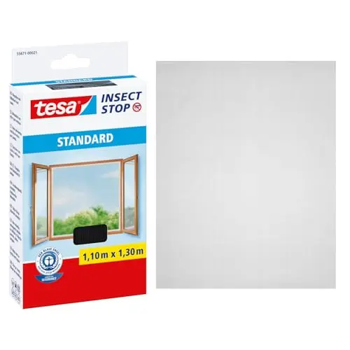 tesa Insect Stop Fliegengitter für Fenster, zuschneidbar, Mückenschutz ohne Bohren, 110 x 130 cm, Anthrazit