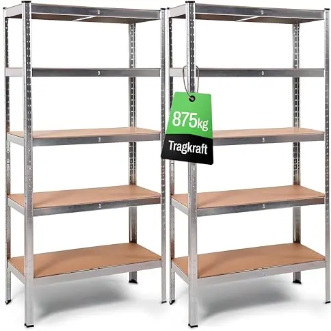 Ondis24 2X Metallregal, Lagerregal, 90x40x180 cm, bis 875kg, höhenverstellbar, Silber, Doppelpack