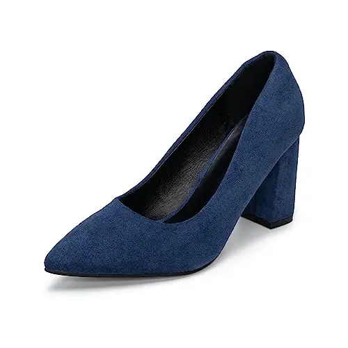 Elegant Damen Pumps mit hohem Blockabsatz, Wildleder in Marine, Größe 41