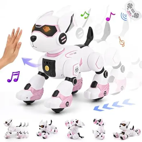 GuKKK Ferngesteuerter Roboter Hund für Kinder - Interaktives Spielzeug mit Gestensteuerung (Rosa)