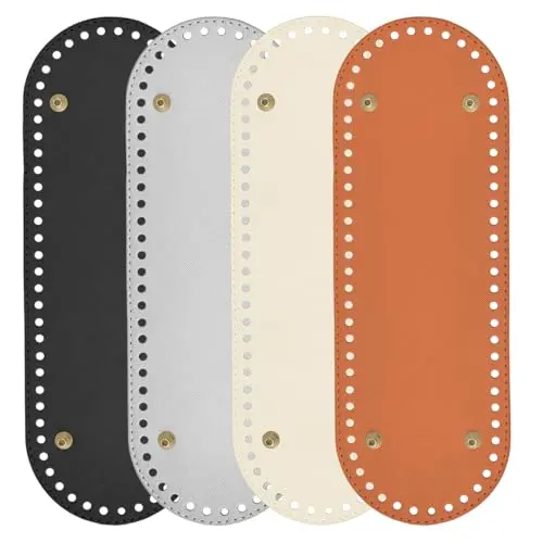 Huucozn 4er Set Taschenboden 30 x 10 cm für Häkelprojekte - PU Leder Bodenformer mit Löchern