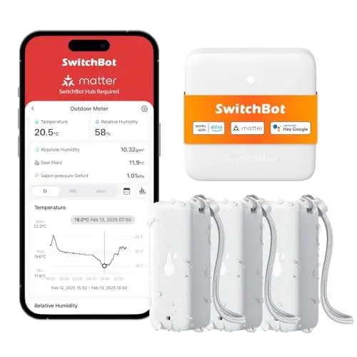 SwitchBot WLAN Hygrometer Thermometer 3er-Pack mit Hub, IP65 Wasserdicht, mit App-Benachrichtigung