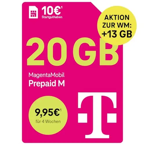 Telekom MagentaMobil Prepaid M: 33 GB Highspeed, Allnet Flat, EU Roaming & Hotspot, 10 € Startguthaben