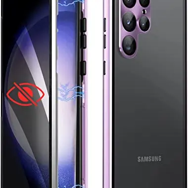Miimall Hülle für Samsung Galaxy S23 Ultra, Aluminium + PC Full Cover mit Anti-Spy Displayschutz, lila