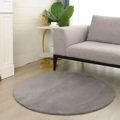 VIMODA Flauschiger Teppich für Wohnzimmer und Schlafzimmer, rund Ø 120 cm, waschbar und fußbodenheizung geeignet, Farbe: Grau