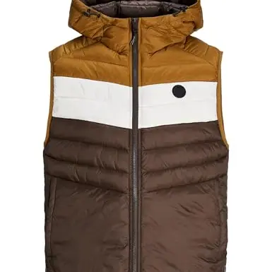JACK & JONES Herren Bodywarmer Hoodie Weste, Mulch/Monks Robe/Moonbeam, Größe XS