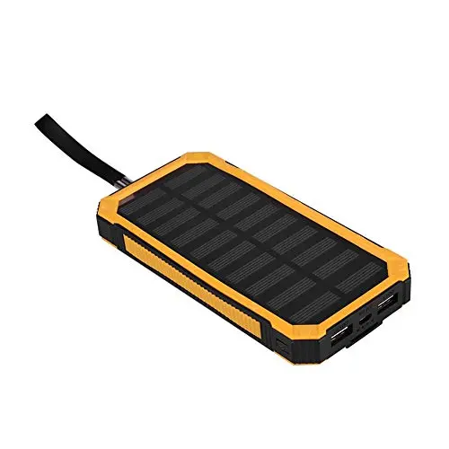 Solar Powerbank 20000 mAh mit 2 USB Ausgängen und Taschenlampe - Ideal für Camping und Outdoor (Gelb)