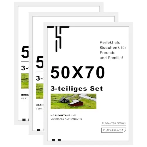 Tinkeps 3er Pack Bilderrahmen 50x70 cm Weiß - Ideal für Fotos und Poster