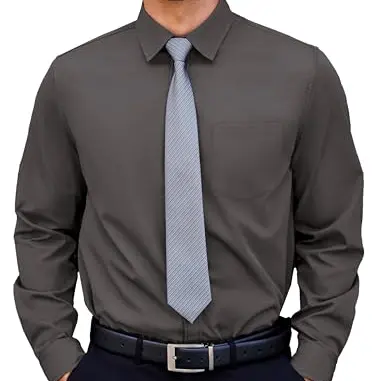 COOFANDY Herren Business Hemd Langarm Kent-Kragen Dunkelgrau