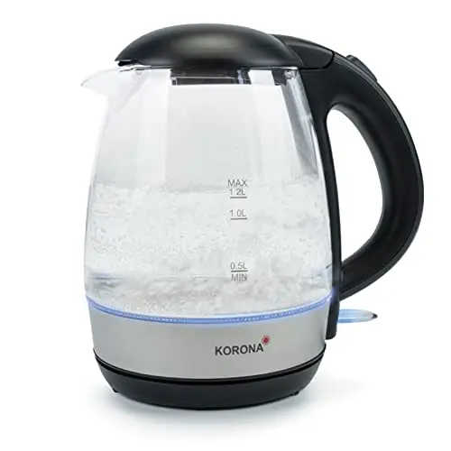 Korona 20608 Glas-Wasserkocher 1,2 L mit blauer LED-Beleuchtung, Edelstahl, Schwarz