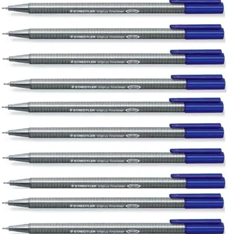 STAEDTLER Triplus Fineliner, 10 Stück, blau, dreikantig, superfeine Spitze, 0,3 mm