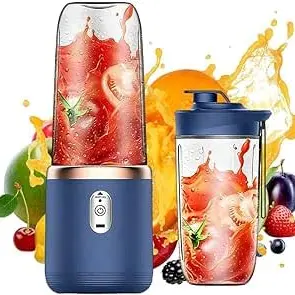 FENYW Tragbarer Smoothie-Mixer 400ml, USB, mit Reise-Deckel und Ersatzbecher, Blau