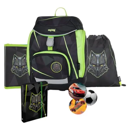 OXY BAG Schulranzen 5-teiliges Set für Jungen und Mädchen, ergonomisch, mit Federmäppchen, Turnbeutel, austauschbare Patches, leicht, reflektierende Elemente, ideal für den Schulanfang