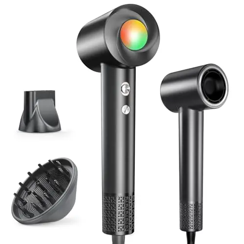 Haokoo Ionen Föhn mit Diffusor – Schnelles Trocknen, 8 Temperaturstufen, für Locken & dickes Haar, Zuhause, Reisen, Salon