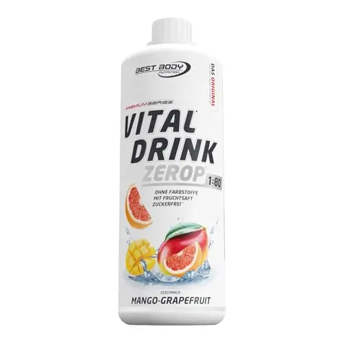Best Body Nutrition ZEROP Vital Zuckerfreies Mango-Grapefruit Getränkekonzentrat, 1 L, ergibt 80 L Fitness Drink mit Vitaminen B1, B6, Niacin – Kalorienarm