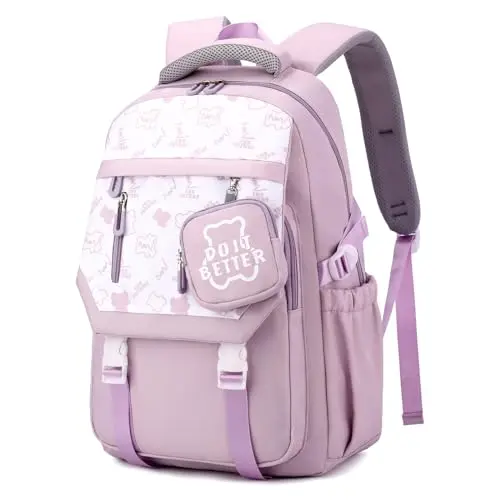 unisoul Schulrucksack für Mädchen und Jungen, wasserdicht, leicht, lila, ideal für Schule und Freizeit