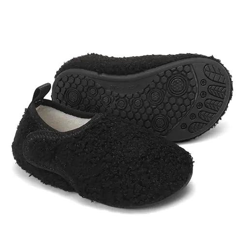 BARFULKER Hausschuh Kinder Winter Socken Pantoffeln Rutschfest Bequem Unisex (Schwarz, 26/27 EU)