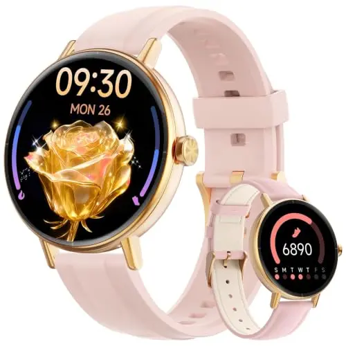 Gydom Damen Smartwatch mit 1.27" AMOLED, Fitness u. Schlafüberwachung, IP68 wasserdicht, kompatibel mit Samsung, iOS & Android