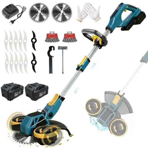 Akku Rasentrimmer mit 4 Klingentypen und 2x4,0Ah Akkus, 21V, kabelloser Freischneider für Gartenarbeit