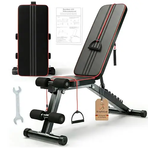 Krafitive® Klappbare, verstellbare Hantelbank mit 7 Positionen, inklusive Widerstandsbänder, für Zuhause, 200 kg belastbar
