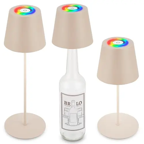 BRILONER 3 in 1 RGBW LED Tischlampe kabellos, dimmbar, Nachttischlampe, Beige