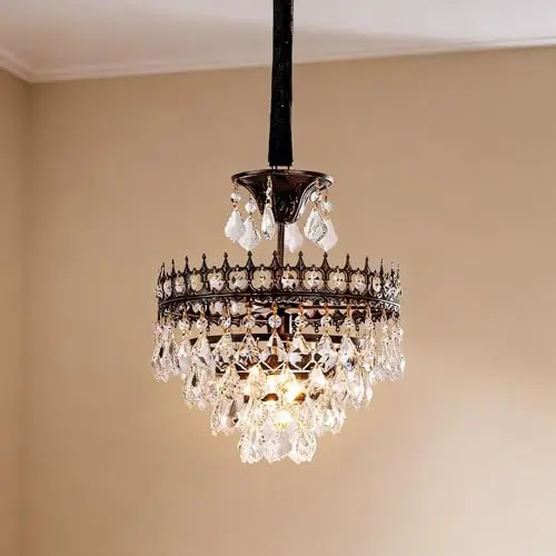 Vrygle Kristall Kronleuchter 30cm schwarz - Vintage Pendelleuchte für Esszimmer, Schlafzimmer & Wohnzimmer