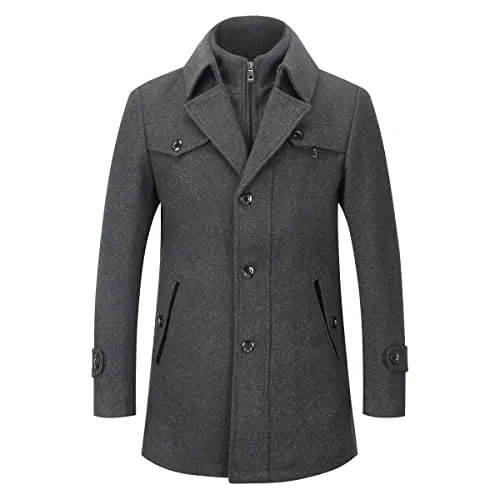 YOUTHUP Herren Wollmantel Winter Kurzmantel Regular Fit in Grau, Größe XS