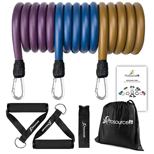 ProsourceFit Heavy Duty Resistance Bands Set 20-50 LB with Door Anchor and Exercise Chart