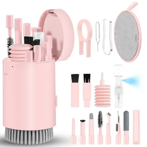 Laptop & Bildschirm Reinigungsset für iPhone & AirPods - 20-in-1 Reinigungs Spray & Pinsel für MacBook, iPad & Smartphone - Rosa