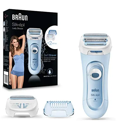Braun Silk-épil Lady Shaver, Elektrischer Damenrasierer 3-in-1, Wet&Dry, Blau