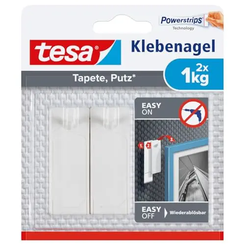 tesa Klebenagel für Tapete und Putz, 1 kg, 2 Nägel inkl. Powerstrips