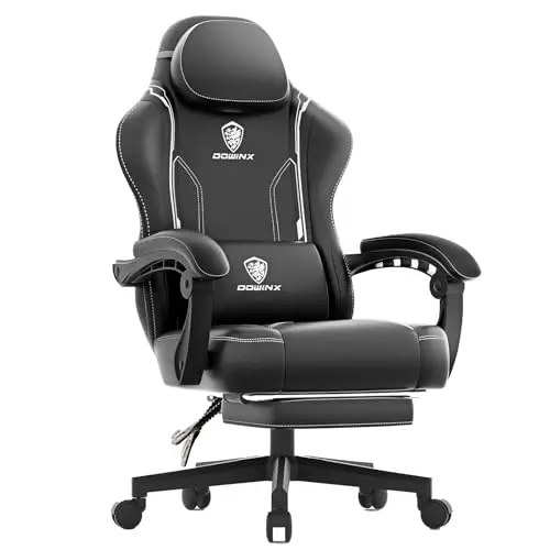 Dowinx Gaming Stuhl mit Lendenstütze und Massagefunktion, Ergonomisch, Schwarz, für bis zu 150 kg