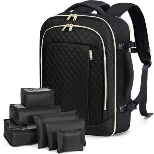 Lekespring großer Rucksack für Damen und Herren, 17,3 Zoll Laptop Rucksack mit 6 Packing Cubes – Schwarz