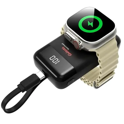 Galeces 3000 mAh Kabelloses Ladegerät für Apple Watch - Tragbares 2-in-1 Magnetisches Ladekabel Mini Powerbank (Schwarz)