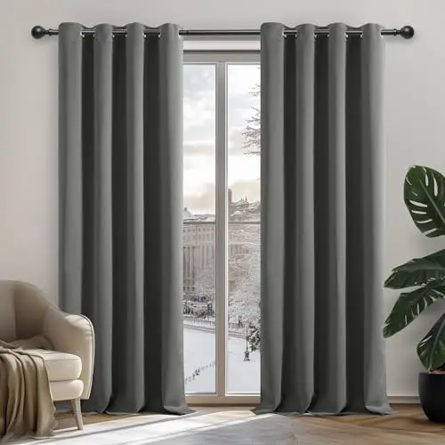 Deconovo Verdunkelungsvorhänge mit Ösen, 2er Set, 242x132cm, Hellgrau