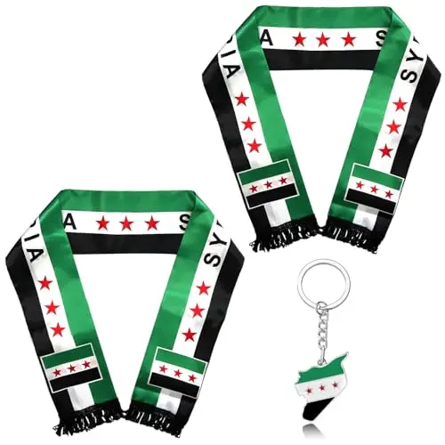 2er Set Syrisch-arabischer Flaggenschal mit Schlüsselanhänger, 135 x 14 cm, Doppelseitiger Schal für Männer und Frauen, Geschenkidee