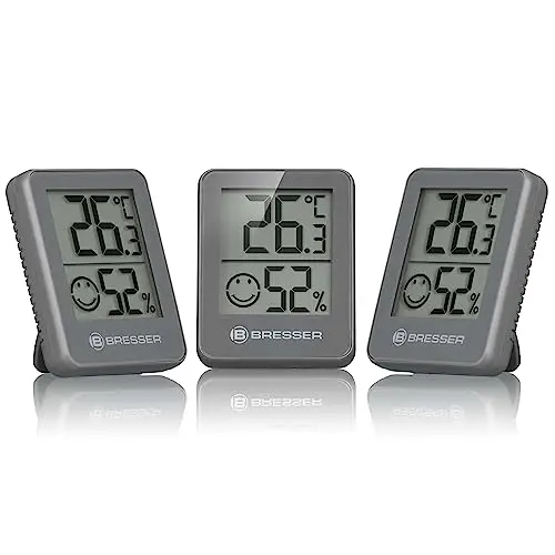 Bresser 3er Set Thermometer Hygrometer - Digitales Raumthermometer für Luftfeuchtigkeit, Kühlschrankgeeignet, Wandmontage