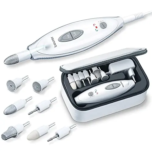 Beurer MP 41 Maniküre-/Pediküreset, elektrische Nagelfeile mit 7 Aufsätzen, LED Licht, für gepflegte Nägel, Weiß