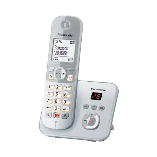 Panasonic Schnurlostelefon mit Anrufbeantworter, großes Display, lauter Hörer, Freisprechen, perl-Silber