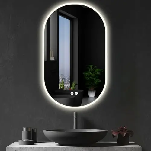 Apjeoy Ovaler LED Badspiegel 45 x 75 cm mit Antibeschlag und Touch-Schalter, warmweiß/kaltweiß