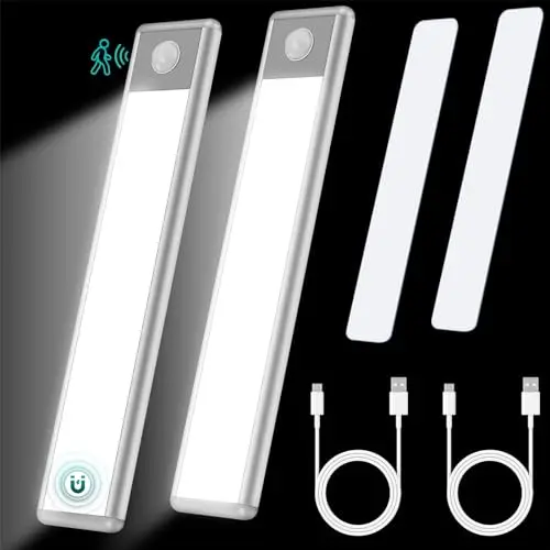 AXHSATRE LED Unterbauleuchte mit Bewegungssensor - 2 Stück, 20 cm, USB-C, Magnetisch, Schranklicht
