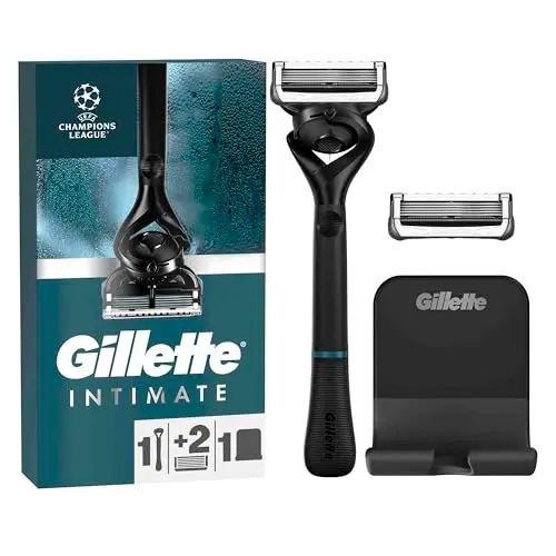 Gillette Body und Intimate Nassrasierer Herren, Rasierer + 2 Rasierklingen, mit Duschaufhänger für einfache Aufbewahrung, Geschenk für Männer