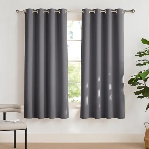 PONY DANCE Verdunklungsvorhänge Grau 2er Set H175 x B140 cm Blickdicht für Wohnzimmer