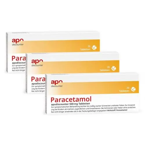 apodiscounter Paracetamol 500 mg Tabletten (3x 20 Stück) - Schmerz- und Fiebermittel - Schnell und gut verträglich