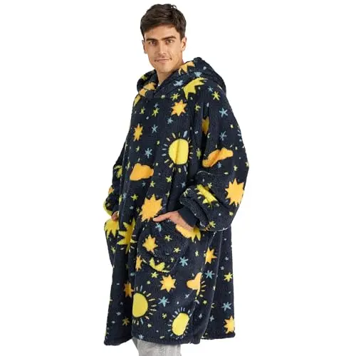 BEDSURE Hoodie Decke für Damen, Tragbare Kuscheldecke für Erwachsene, Warm und Weich 107x90cm mit Sternen und Mond