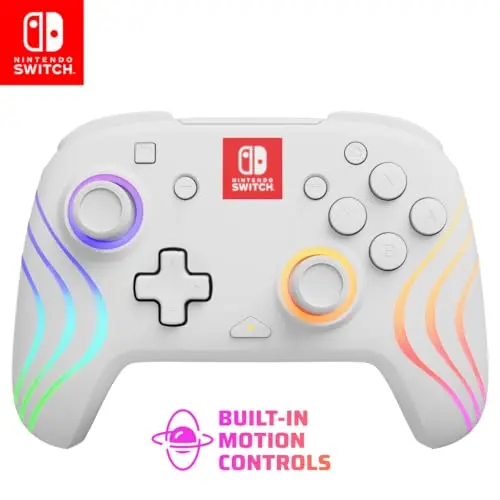 PDP Afterglow Wave Wireless Pro Controller for Nintendo Switch - 8 RGB LED Zones, 20 Hour Battery Life, White
