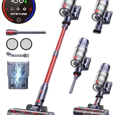 INTETURE Kabelloser Akku Staubsauger mit 60 Min Laufzeit, Touchscreen & Wandladestation, ideal für Hartböden und Tierhaare